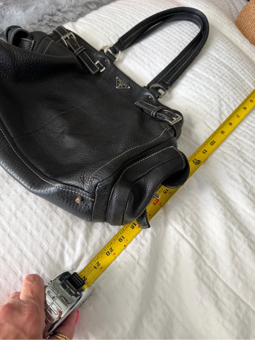 Prada Black Leather Shoulder Bag with Silver Hardware - Picture 3 of 14